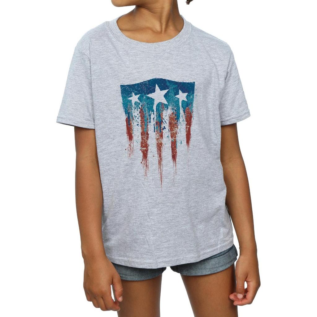 Marvel Girls Captain America Flag Shield Cotton T-Shirt