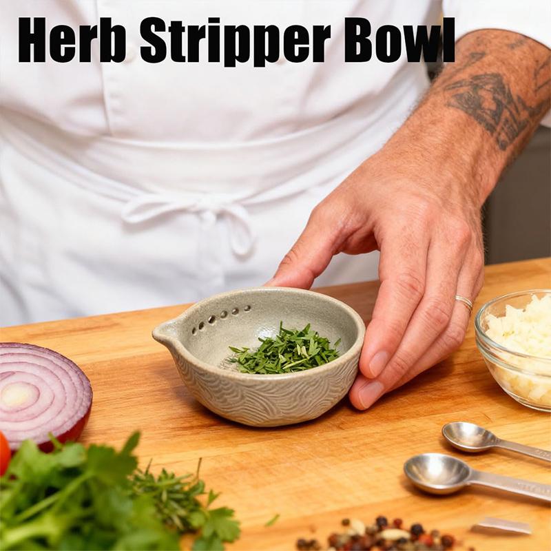 Handmade Garlic Grater Herb Stripper Bowl, 2-In-1 Herb Stripper And Garlic Grater Bowl, Different Sizes Of Round Holes