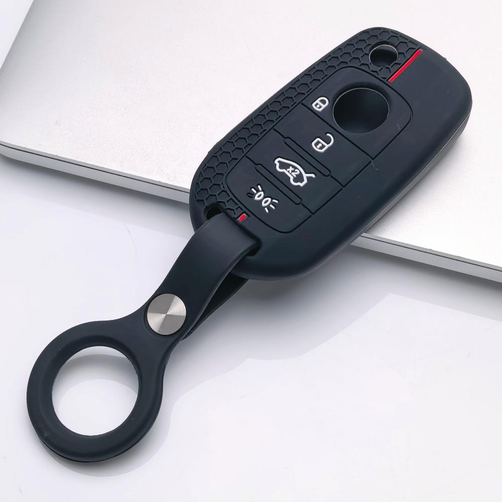 Silicone Key Fob Cover with keychain for 4-button Flip Remote, Anti-Scratch & Anti-Drop Protective Case for Jeep Renegade Compass for Fiat 500X Toro