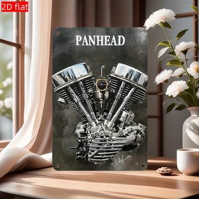 Vintage Panhead Motorcycle Metal Wall Art Sign    Durable Chrome Engine Design Industrial Chic Decor for Garage Bar Cafe