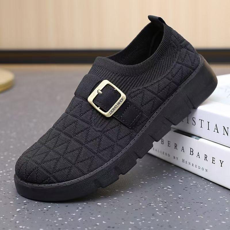 

Women s Spring Autumn New Knitted Mesh Casual Shoes Soft Sole Non Slip Slip On Lightweight Breathable Round Toe Elderly shoes 35 чёрный