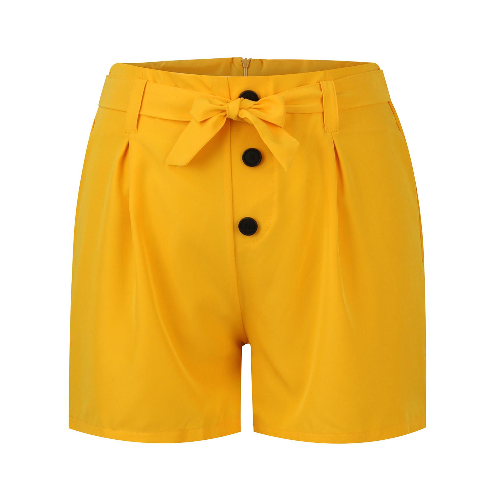 

Женские однотонные шорты, повседневные шорты, модные летние кружевные шорты на молнии с высокой талией и карманами XL жёлтый