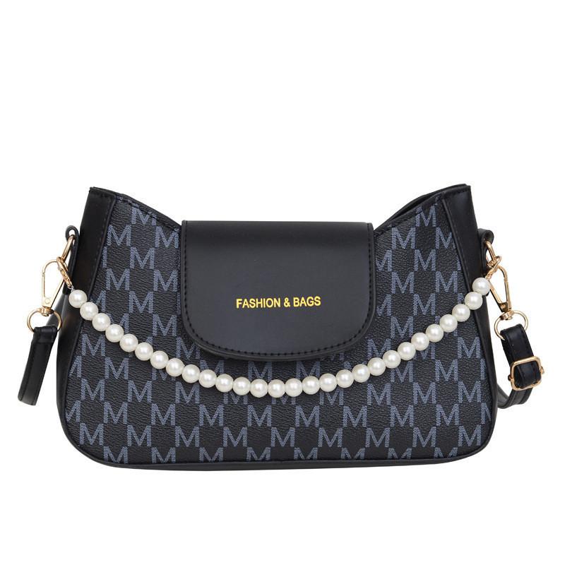 Stylish Summer 2024 Trendy Beaded Shoulder Bag In Beige With Phone Pocket Black