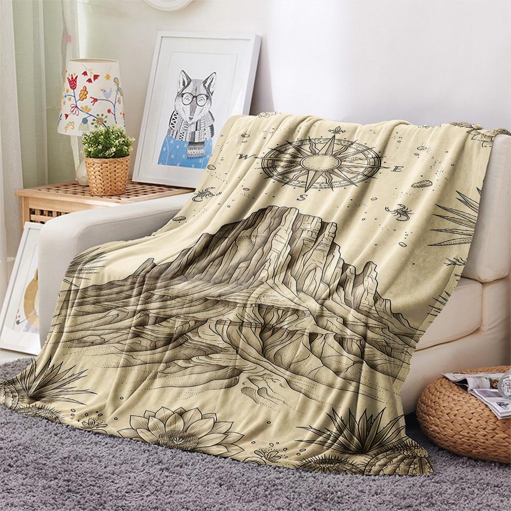 1PC Desert Mountain Print FlAannel Blanket, High Quality Comfortable for All Seasons, Home Decor, Warmth and Comfort