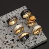 Men's Fashionable Wood Grain Titanium Steel Ring Set: Black, Gold, and Frosted Stainless Steel, Non-Fading.