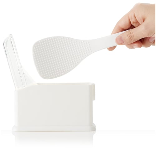 Like-it Rice Scoop Holder with Case (with Cover), White, Approx. 13.5cm W x 5.2cm D x 9cm H (excluding rice scoop), STK-21