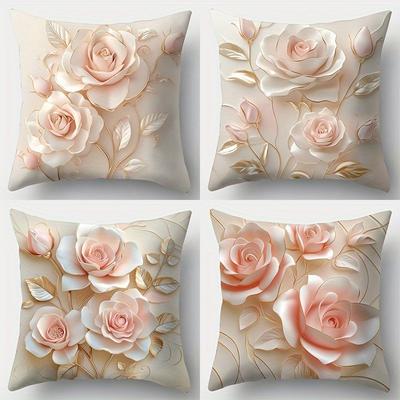 Home Decor Elegant Pink Roses Pillow Covers For Home Pattern Cushion Cover Suitable For Sofa Bedroom Car Pillow Cover