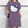 Women's Long Tshirt Dress Summer Fashion Girl Hello Kitty Print Oversized Casual Round Neck Short Sleeved Mini T-shirt Dress