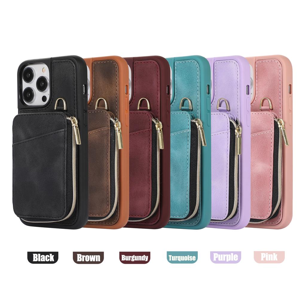 Crossbody Leather Zipper Wallet Cards Bag Phone Case for iPhone 14 Pro Max 15 13 12 11 XS XR X SE 2022 8 7 6 6S Plus Stand Cover