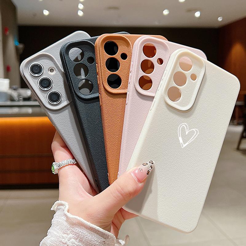 Leather Texture TPU Phone Case For Samsung Galaxy A57 A17 A16 A56 A37 A55 A15 A25 A26 A36 A35 A54 5G Love Heart Pattern Cover