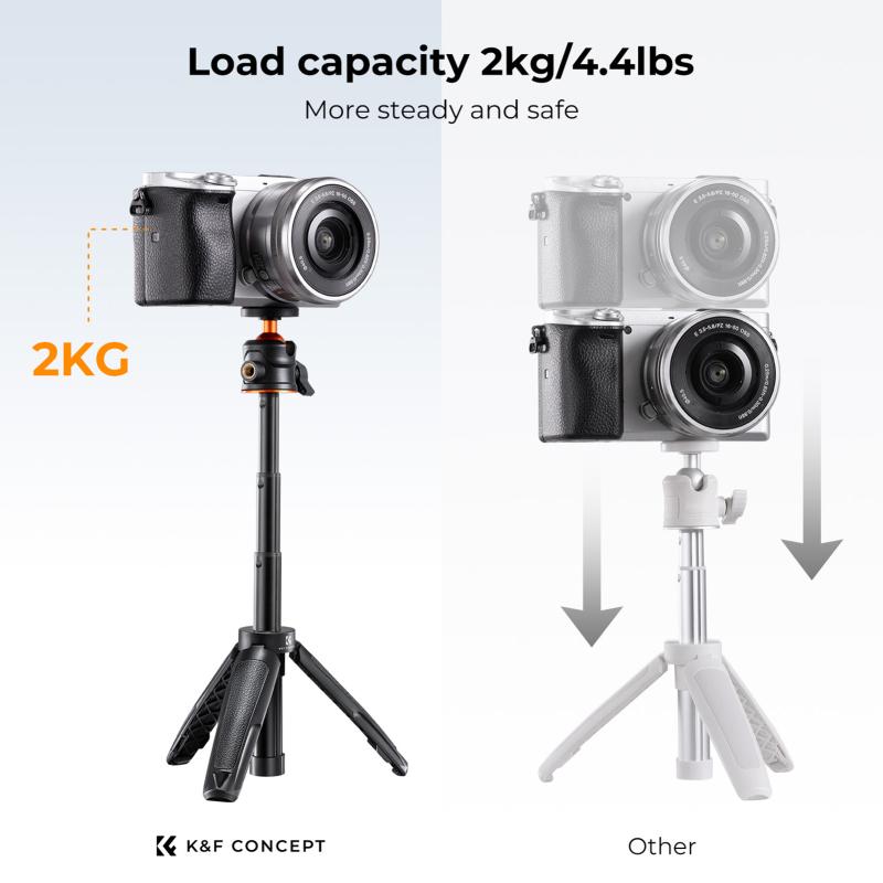 K&F CONCEPT Portable Extendable Selfie Stick Tripod Aluminum Alloy 1/4” Screw 2kg Load Capacity with Phone Holder Remote Shutter