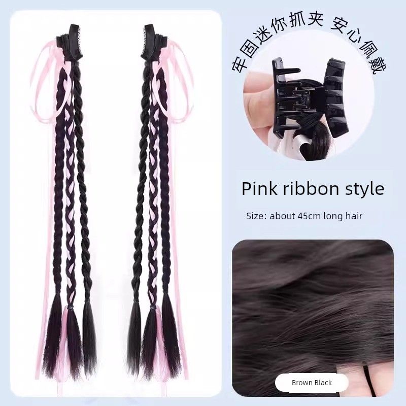 False Braids Women's Grip Ribbon Hair Accessory for Ponytail Low Tie Bows Pairs Cable Stitch Long Braid New Chinese Wig