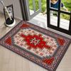 Vintage Orientalischer Geometrischer Medaillon Fußabtreter, Rote und Blaue Tribale Bodenmatte für Eingangsbereich Badezimmer, Traditioneller Hausdekor Teppich