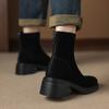 Krazing Pot Cow Suede Nubuck Round Toe Thick Heels Chelsea Boots Size 42 Concise Style Women Keep Warm Ankle Boots