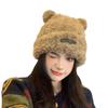 Cute bear wool hat women's winter thickened plush warm plush bald hat autumn and winter big head circumference knitted hat