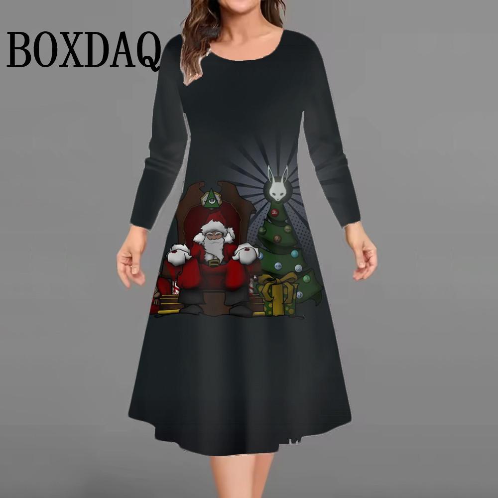 Plus Size Women Dress Christmas Tree Long Sleeve O-Neck Snowman 3D Printed Casual Loose Dress Vestidos Woman Winter Clothes