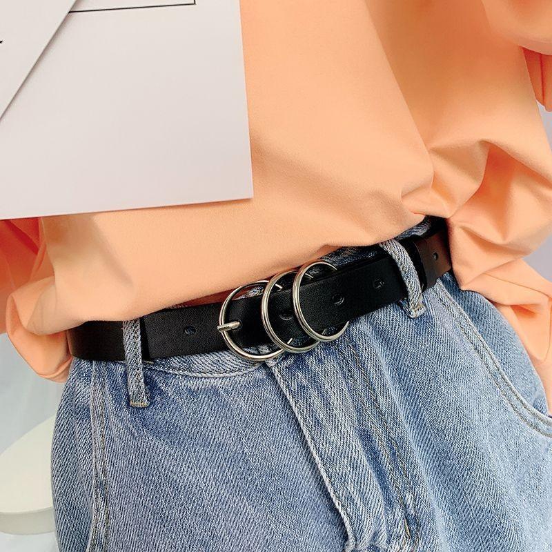 Sleek Versatile Womens Korean Circle Buckle Denim Belt Crafted From Quality Pu Style For