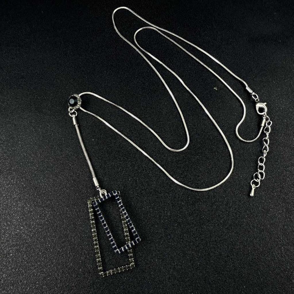 Luxe Geometric Diamond Tassel Sweater Chain Necklace