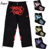 RogueWave Retro American Hip Hop Wide Leg Pants with Pocket Print Casual Loose Workwear Trousers for Men Dance Scene Comfortable Fit