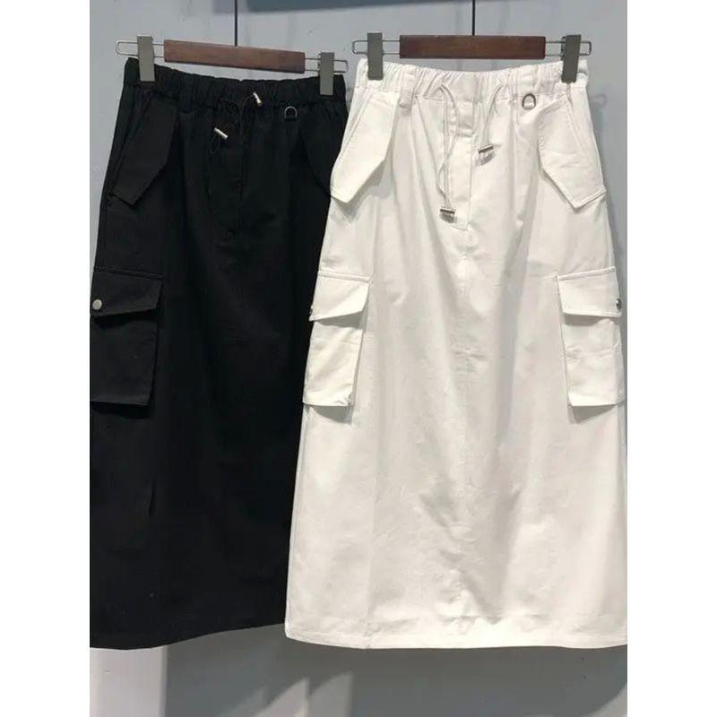 Elastic High Waisted Loose Slip Skirt Elastic High Waist Loose Split Skirt