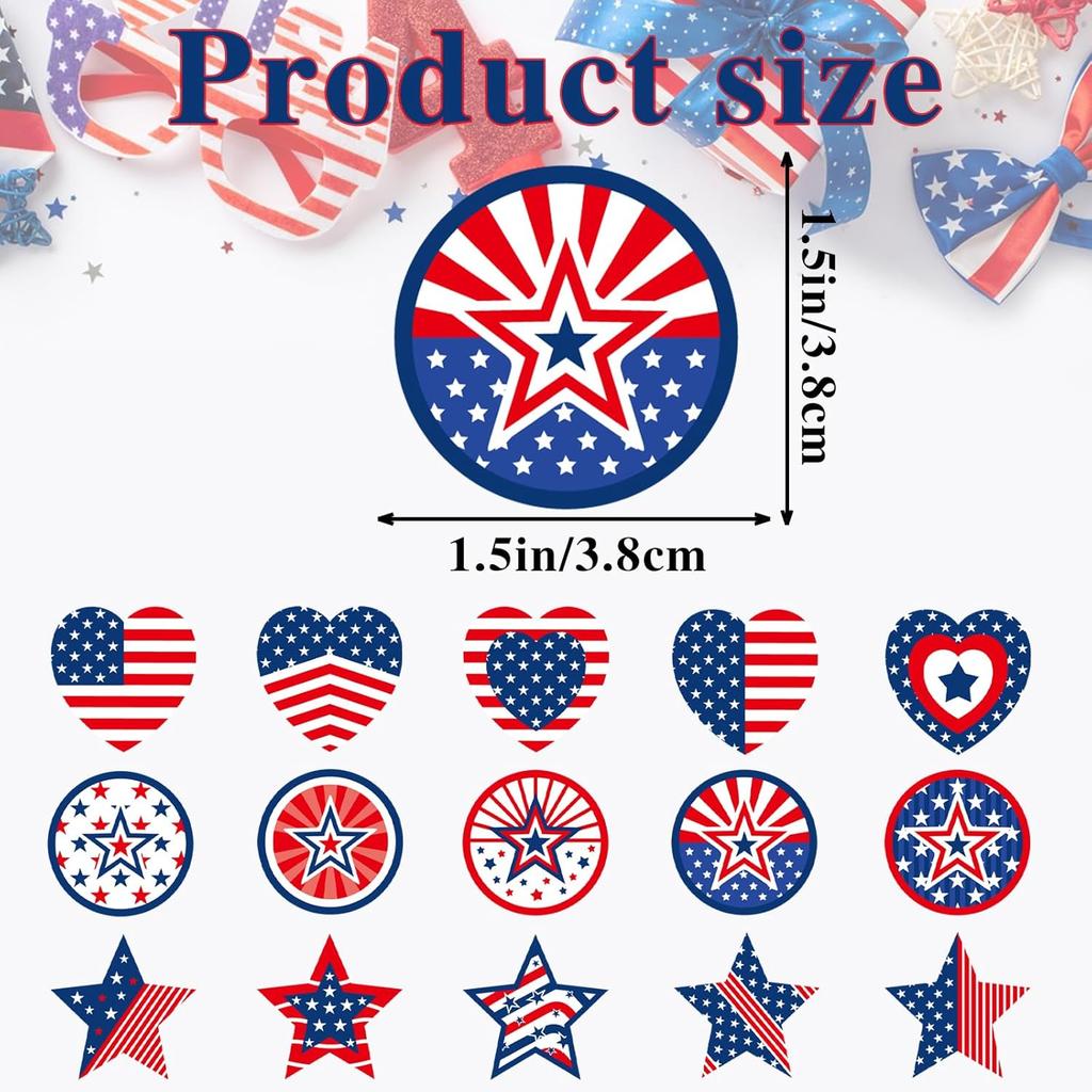 450Pcs Patriotic Independence Day Stickers 4th of July 1.5 Inch Red White Blue National Flag DIY Self Adhesive Stickers Memorial Day Veterans Day