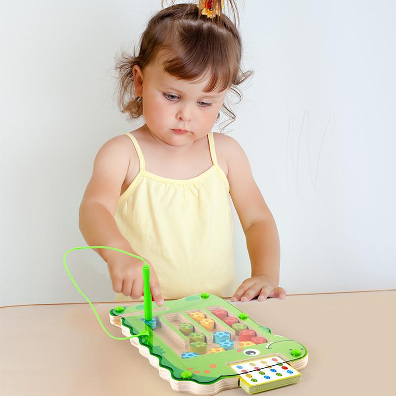 Green Dinosaur Wooden Color Walking Game Board Children Puzzle Toy For Gift