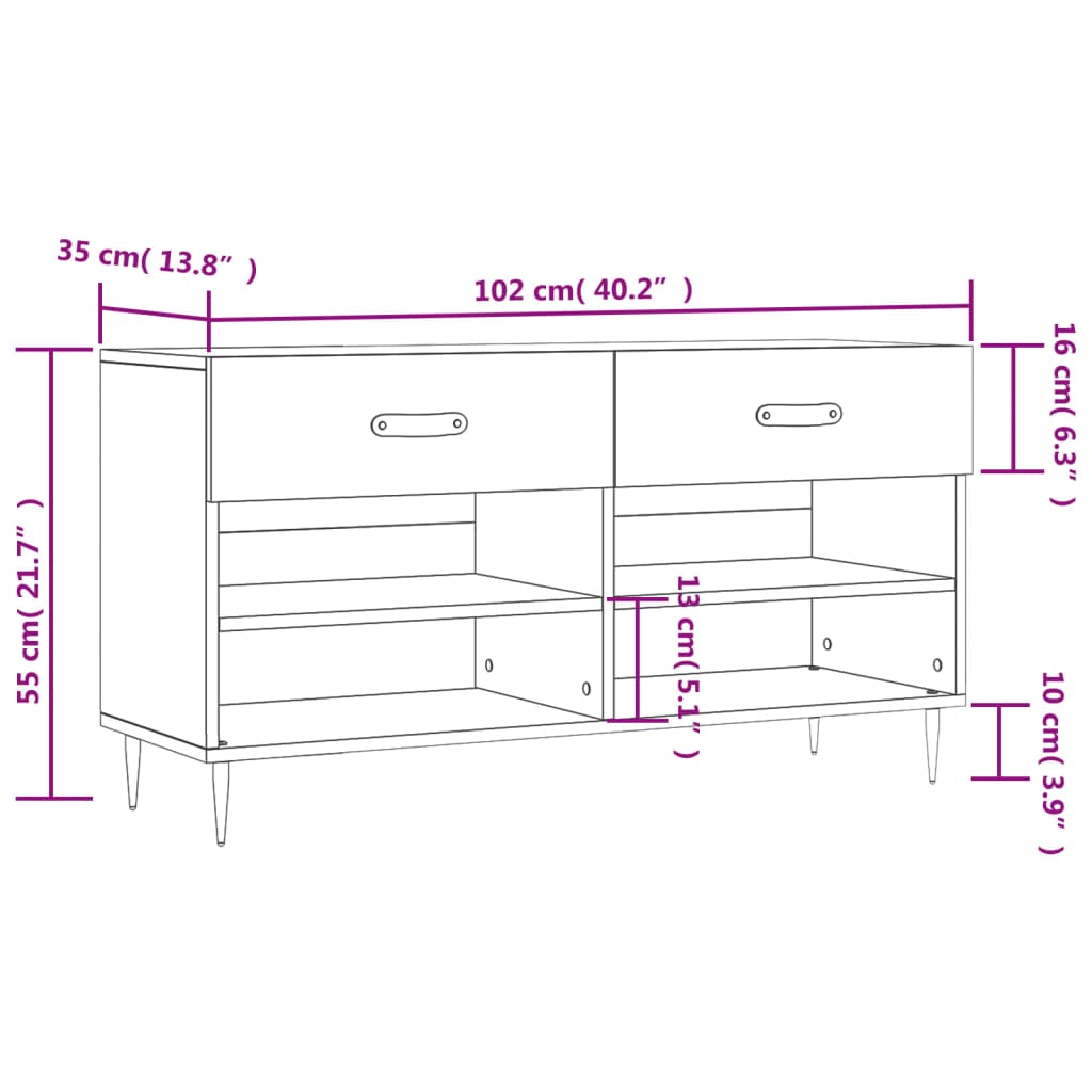 Shoe Bench Sonoma Oak 102x35x55 cm Wood Based Panel