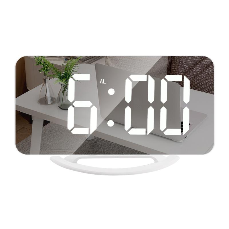 

TS-8201 LED Mirror Digital Display Desk Clock Desktop Makeup Mirror Automatic Photosensitive Electronic Alarm Clock White/White LED Display