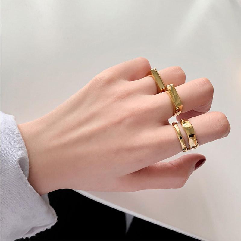 S925 Sterling Silver Minimalist Geometric Rectangle Open Ring For Women Elegant Fashion Jewelry