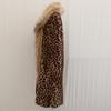 Women's leopard print fur jacket long mink coat fox hair big fur collar winter warm trench coat loose large size