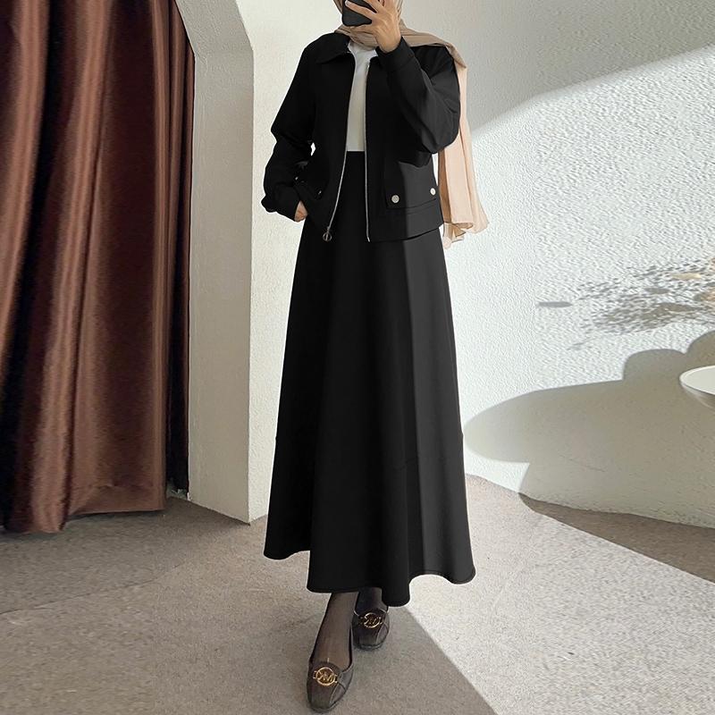 

ZANZEA Women Long Sleeve Thin Outwear and Long Skirts Casual Two Piece Suit Sets S чёрный