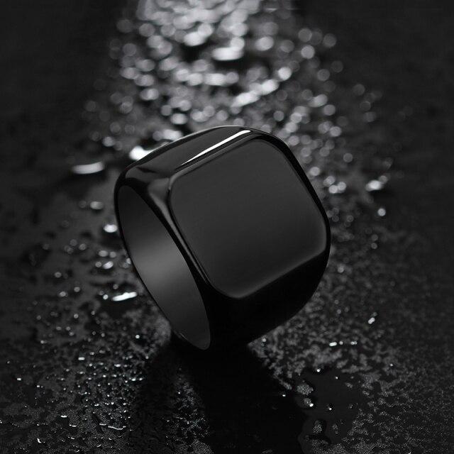 Bluelory Punk Stainless Steel Square Custom Name Rings Women Personalized Engraved For Men Id Logo PhotoPunk Jewelry
