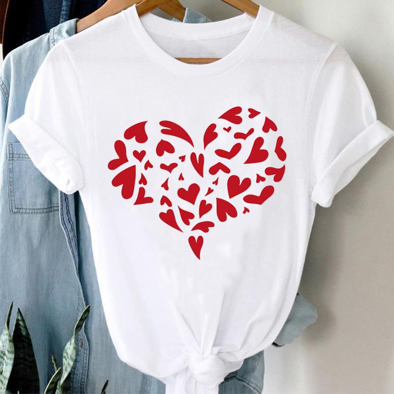 (Asian Size) sweet love trend T Shirt Clothing Lady o-neck Short Sleeve T-shirts Printed Female Top Casual Fashion Women Graphic Tee