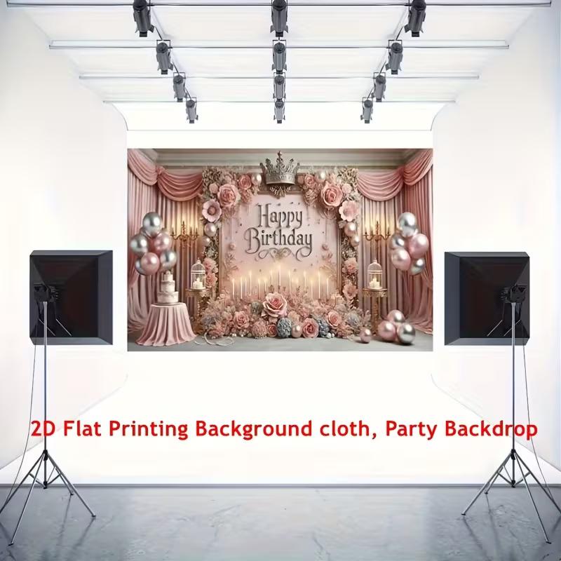 2D Luxury Pink Rose & Crown Happy Birthday Photography Background Banner