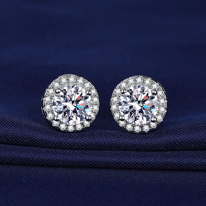 Copper-Plated White Gold Zircon Stud Earrings - Women's Colored Gemstone Jewelry