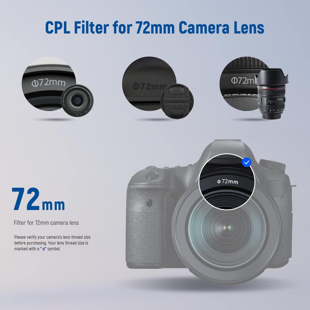 NEEWER 72mm PL Kołowy Filtr Polaryzacyjny HD Optyczny Wzmacnia Eliminuje Redukuje Filtr do Obiektywu Filtr, Szkło, 30-Warstwowa Powłoka Nano, Kontrast,