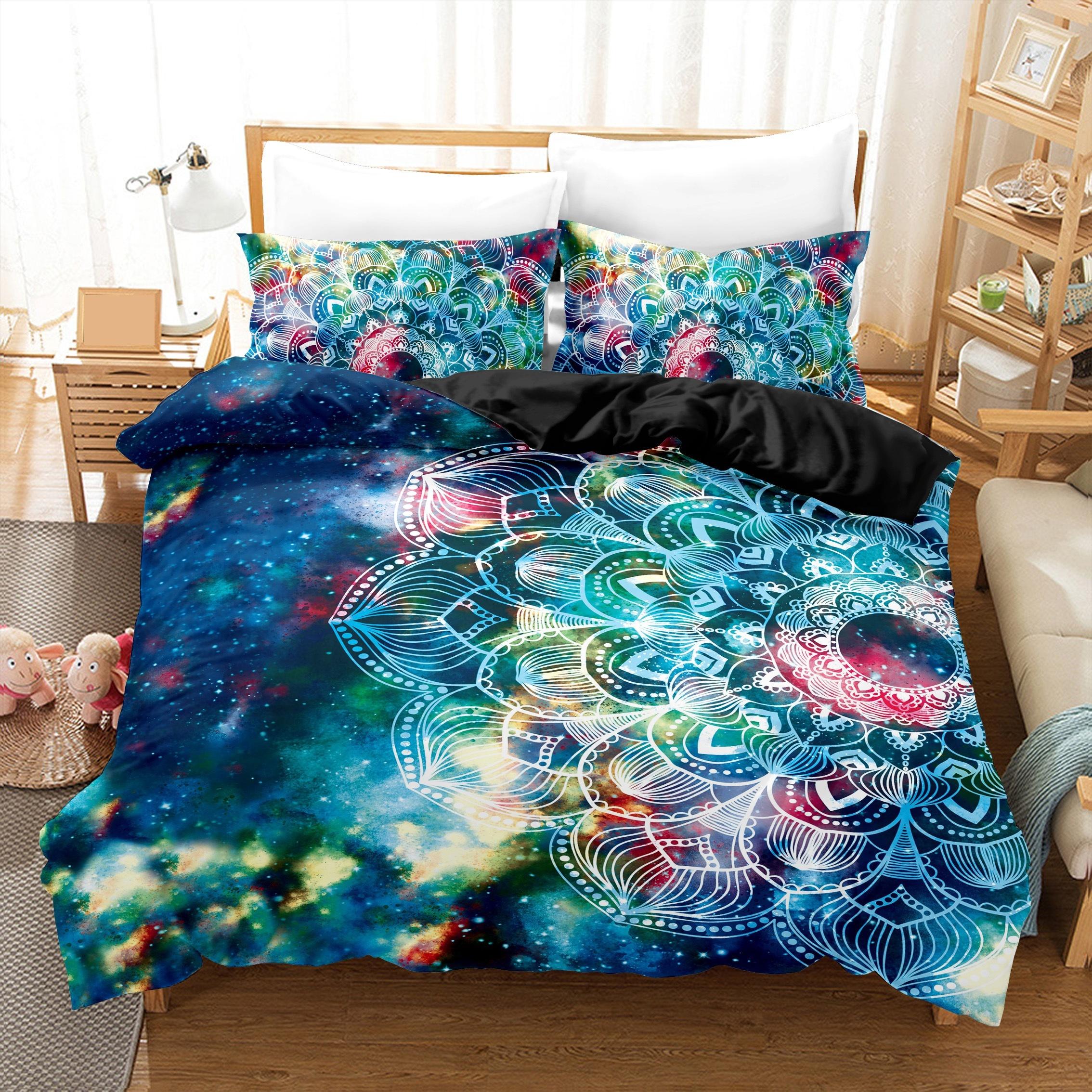 

Space Starry Sky Background With Bohemian Style Disc Lotus Pattern 3D Stereoscopic Printing Effect Down Duvet Cover EU Twin(135x200cm)
