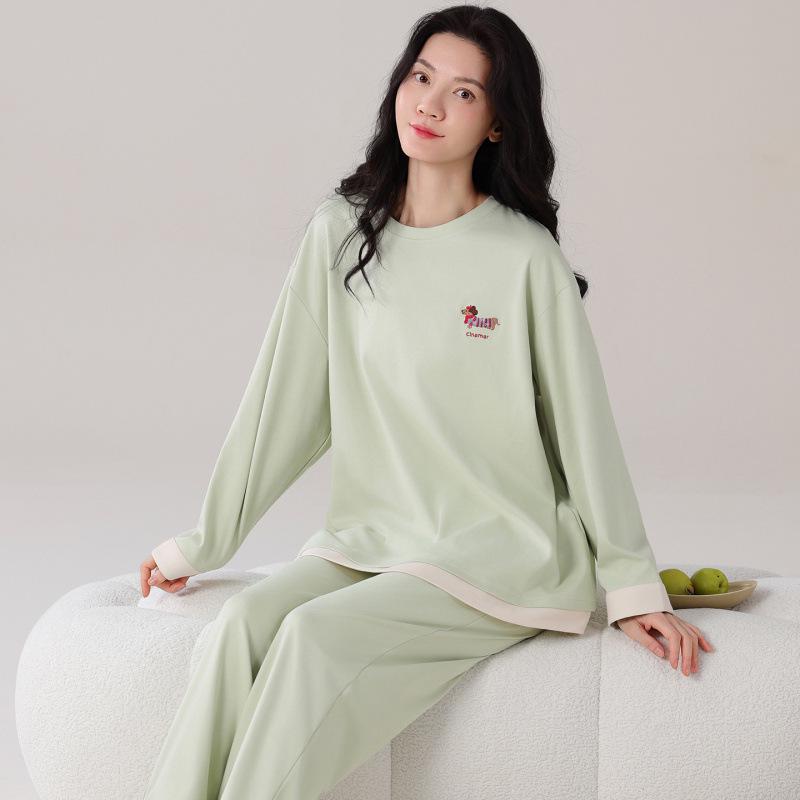 Pure Cotton Women's Long Sleeve Pajamas Set for Spring, Autumn, Winter 2026 - Solid Color Pullover for Home or Outdoors