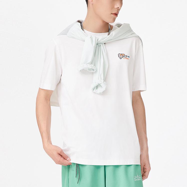 Li-Ning Embroidered Pattern Solid Color Round Neck Casual T-Shirt Men Tops White AHSS323-1