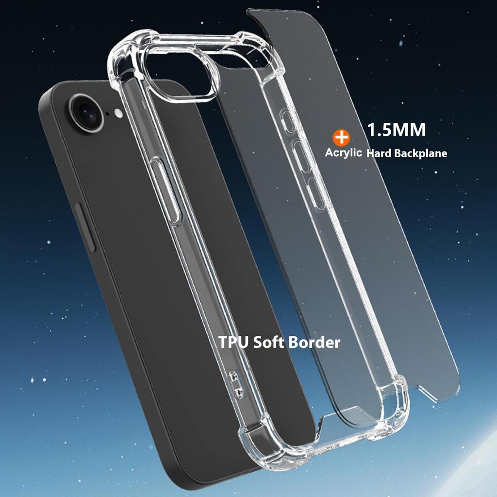 For iPhone 16e Clear Phone Case TPU+Acrylic 1.5mm Shockproof Back Cover