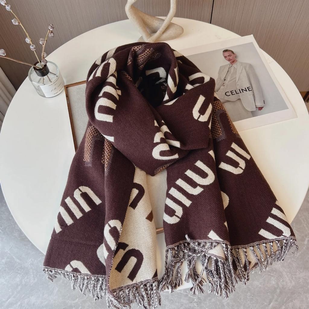New Scarf Women Winter Color Matching Warm Scarves Imitation Cashmere Letters Double-Sided Thickened Air Conditioner Shawl