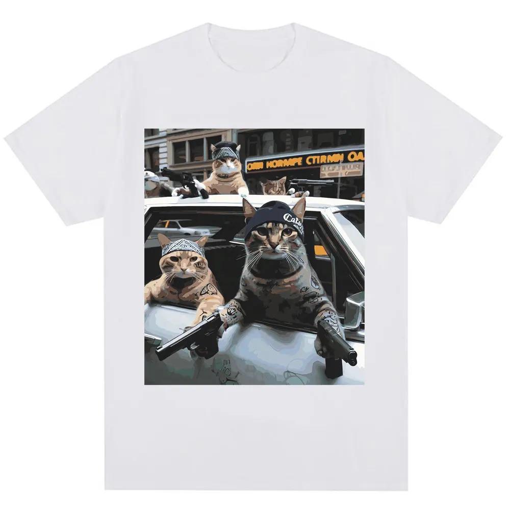Tricou grafic amuzant cu meme pisici, vintage, inedit, la modă, pentru bărbați, femei, cu mânecă scurtă, supradimensionat, din bumbac, casual, tricouri, streetwear