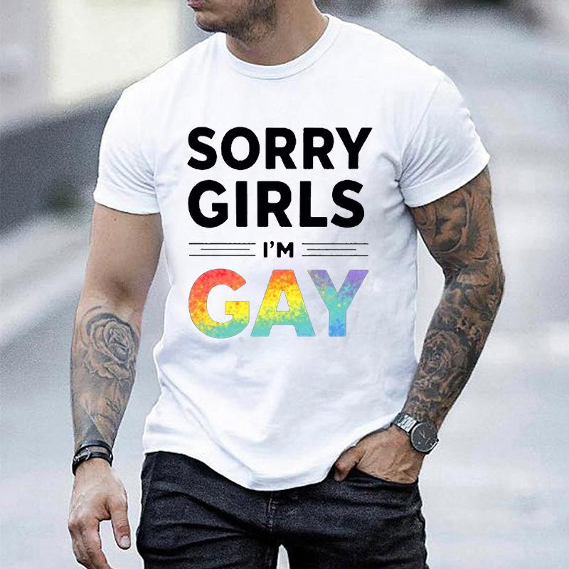 Unisexs Short Sleeve T Shirt Sorry Girls Im Gay Rainbow Graphic Tee Pride Lgbtq Casual Crew Neck Tops For Festival Daily Wear