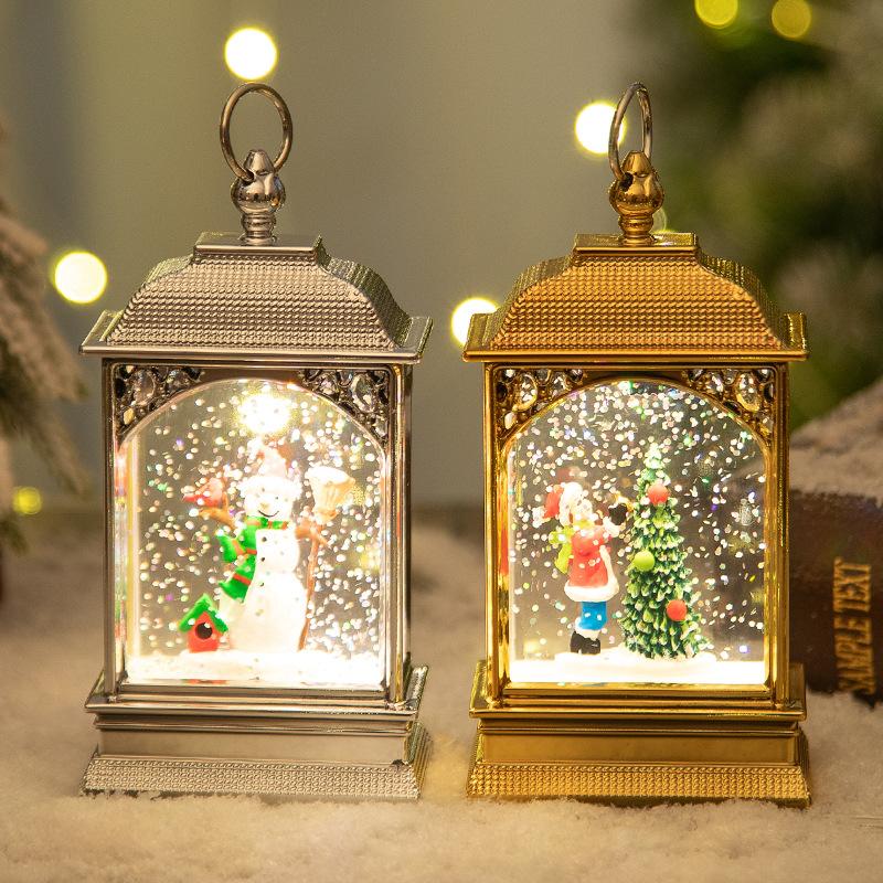 Christmas Decoration Glowing Santa Claus Interior Water-filled Flat Wind Lantern Desktop Ornaments Snowman Christmas Decoration Christmas