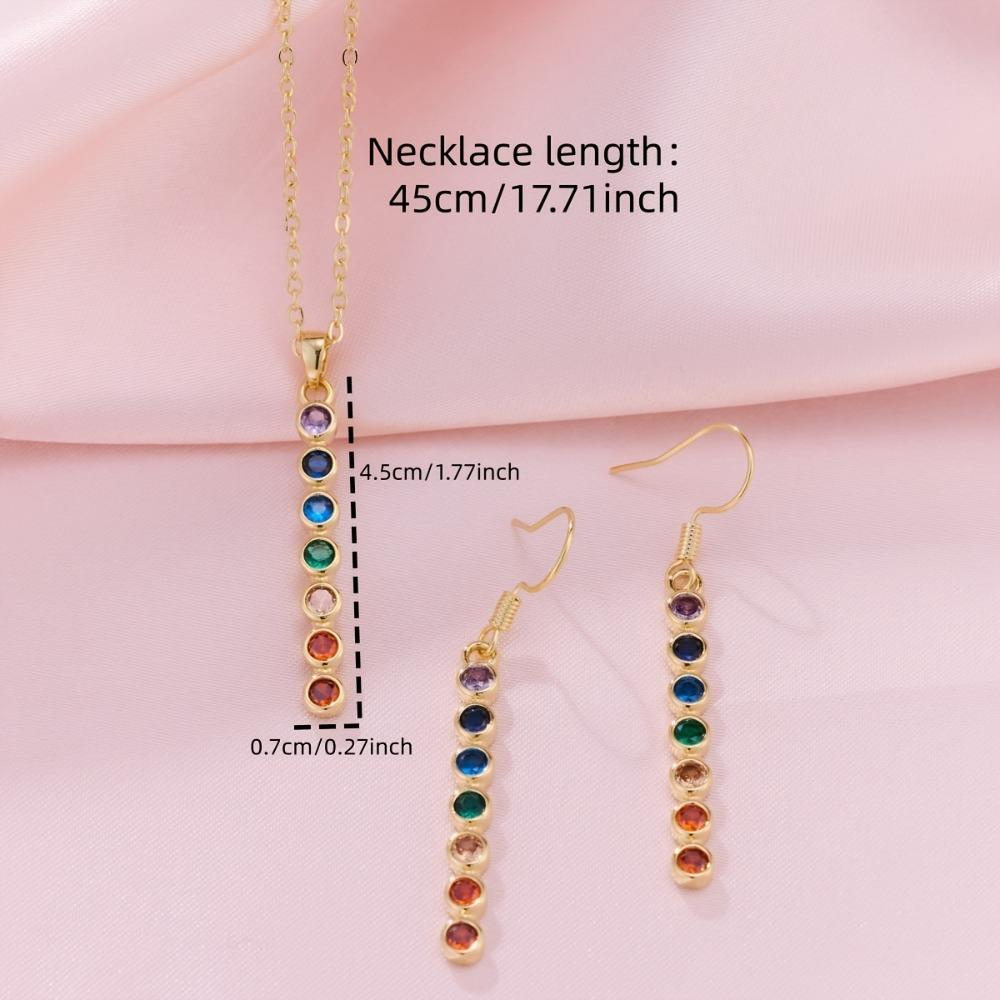 1 A necklace  1 A set of ear hooks made of copper, minimalist style, dopamine style, vertical long strip shape Designed women's jewelry set for daily