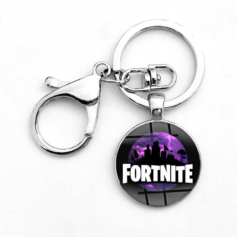 Laser Printing Cabochon Fortnite Keychain Stainless Steel Key Holder Ring Key