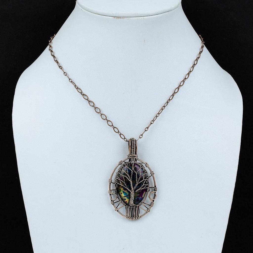 Tree Of Life Multi Fire Labradorite Pendant Copper Wire Wrapped Gemstone Pendant Handmade Pendant Amazing Copper Jewelry Gift For Engagement