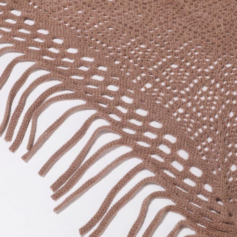 Fashionable Knitted Triangle Scarf Solid Color Tassel Korean Style For Unisex