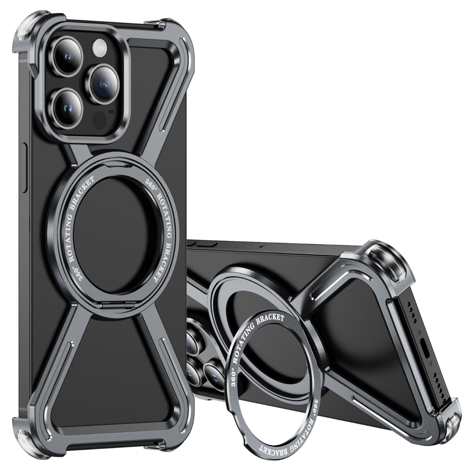 

For iPhone 14 Pro Bumper Cases Borderless Metal Frame Cover Compatible with MagSafe Kickstand Grey