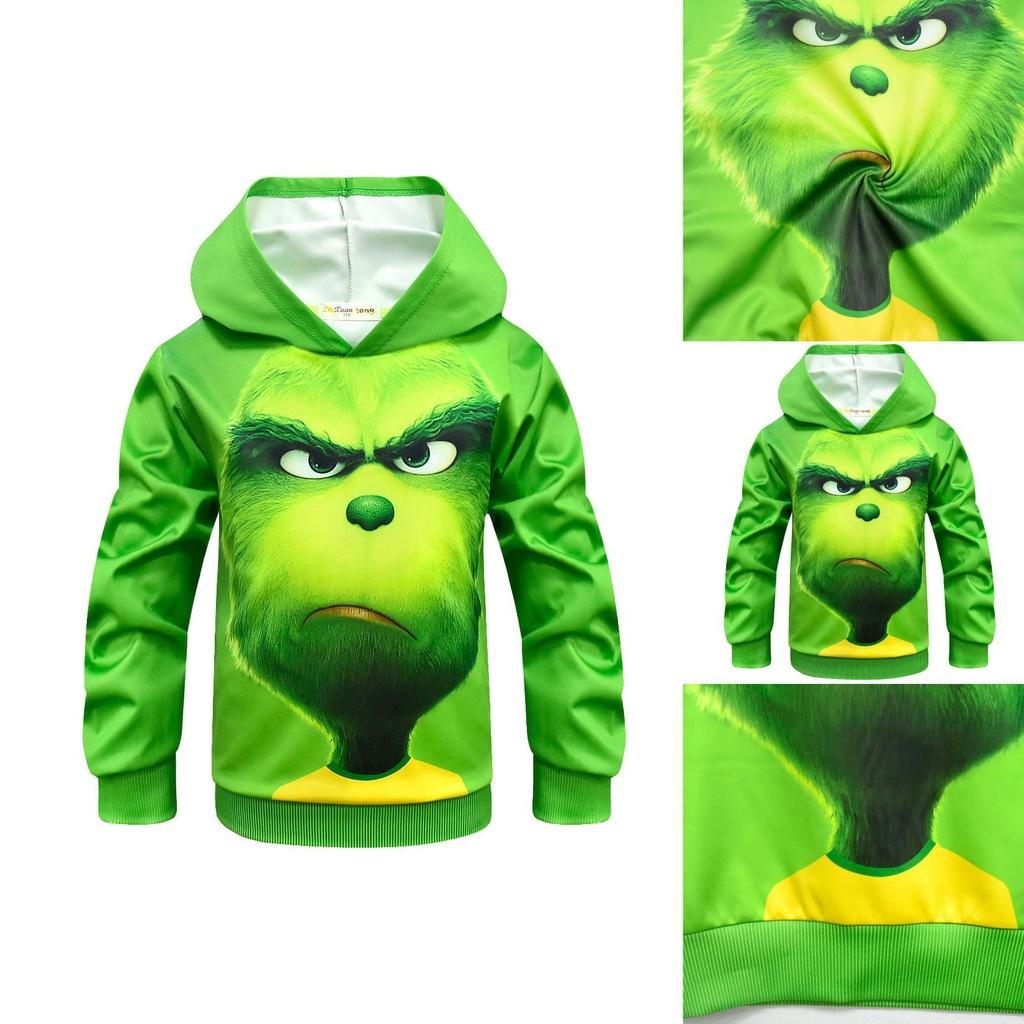 Festive Grinch Pattern Hoodie Kids Sweatshirt Pullover For How The Grinch Stole Christmas Fans